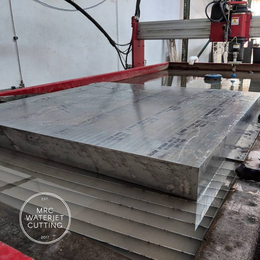 A 100mm thick 400kg piece of 6061 being divided up prior to machining. These will become stability fins on police and pilot boats cut by MRC Performance